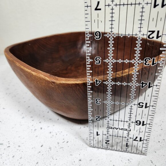Vintage Wooden Bowl Carved Solid Wood Square Boho Rustic Primitive 12x11.5x4" - Picture 12 of 13